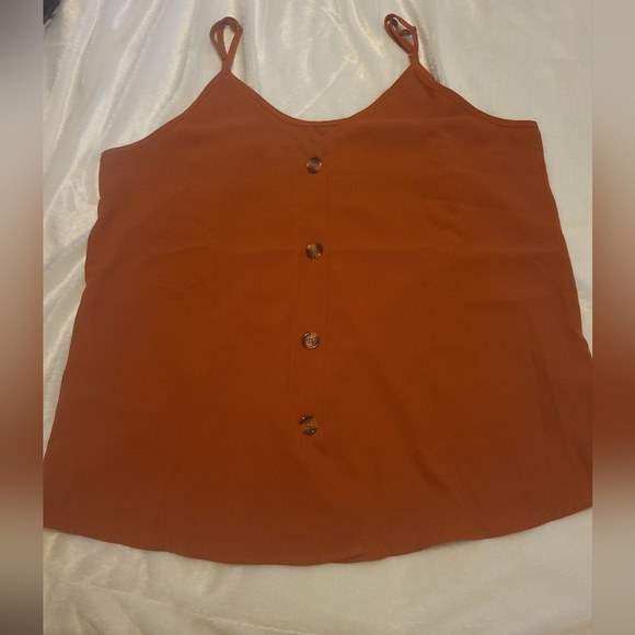 Blencot - Women's Buttondown V Neck Strappy Pumpkin Color Blouse, Size XL - Picture 5 of 6